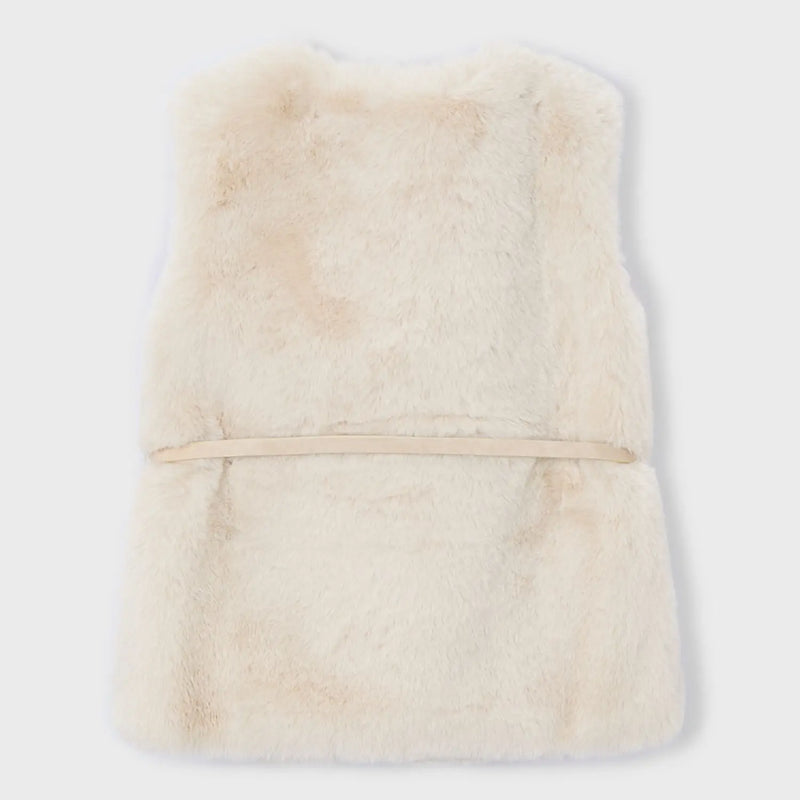 Back of the Mayoral beige faux fur gilet.
