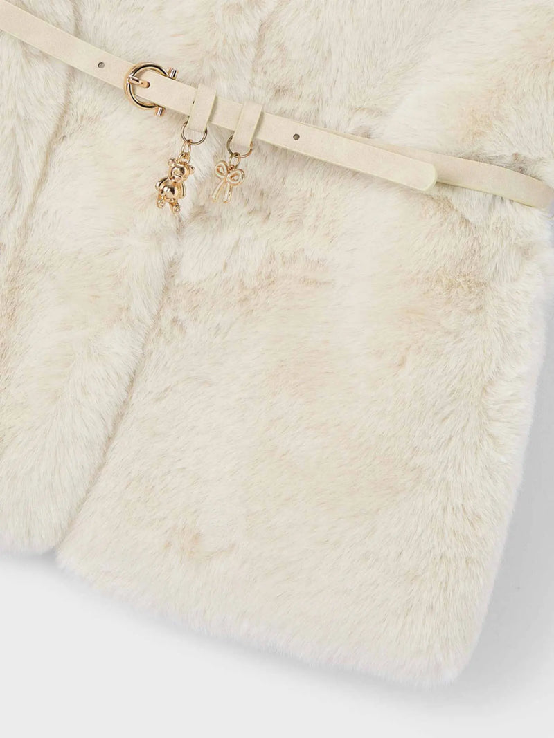 Mayoral faux fur gilet with cute gold charms.