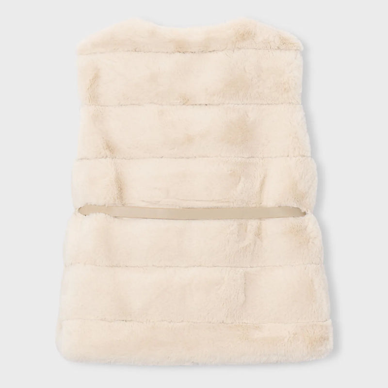 Back of the Mayoral beige faux fur gilet.
