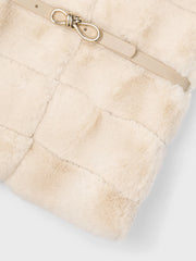 Closer look at the Mayoral faux fur gilet showing detail of the detachable faux leather belt.