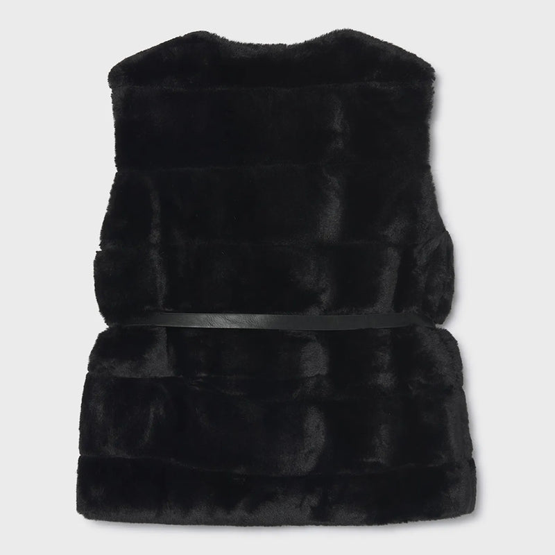 Back of the Mayoral black faux fur gilet.