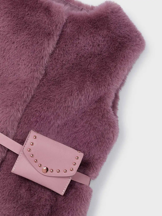 Mayoral purple gilet with faux leather belt and pouch.