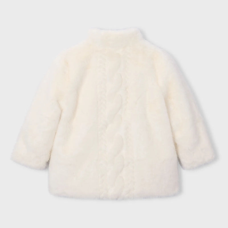 Back of the Mayoral cream faux fur jacket.