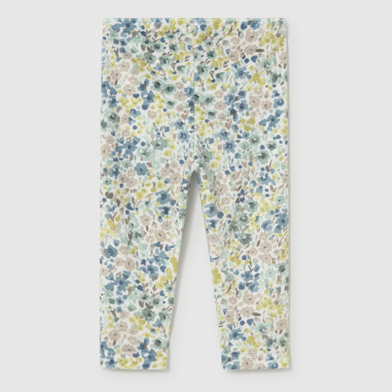 Baby girl's green floral print leggings.