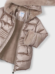 Beige Mayoral coat with warm inner lining.