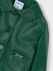 Closer view of the Mayoral faux leather jacket.