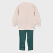 Back of the Mayoral green faux leather leggings set.