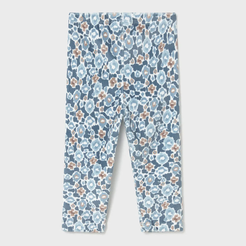 Mayoral girl's blue floral print leggings.