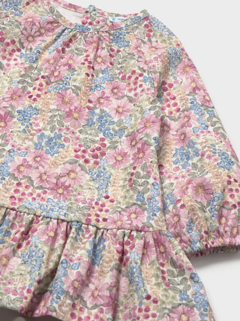 Closer view of the Mayoral floral print dress.
