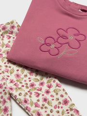 Mayoral floral print leggings set with embroidered flowers on the front.