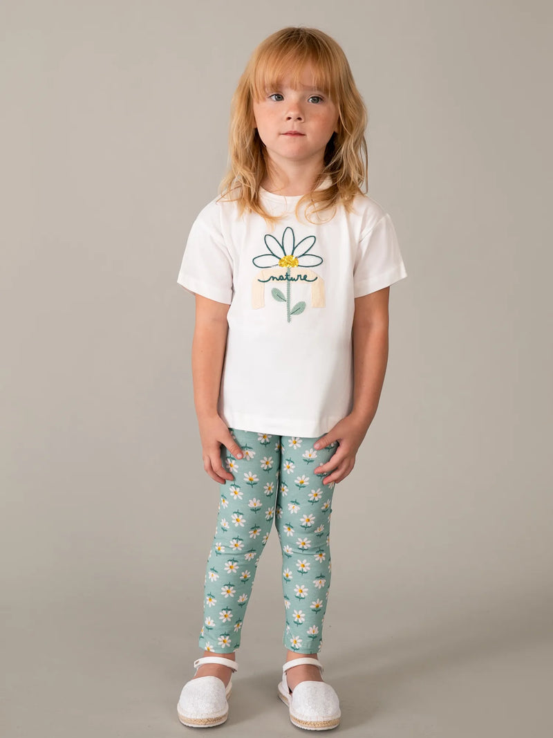 Mayoral Floral Print Leggings Set - Green