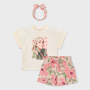 Mayoral girl's floral print shorts set - 03010.