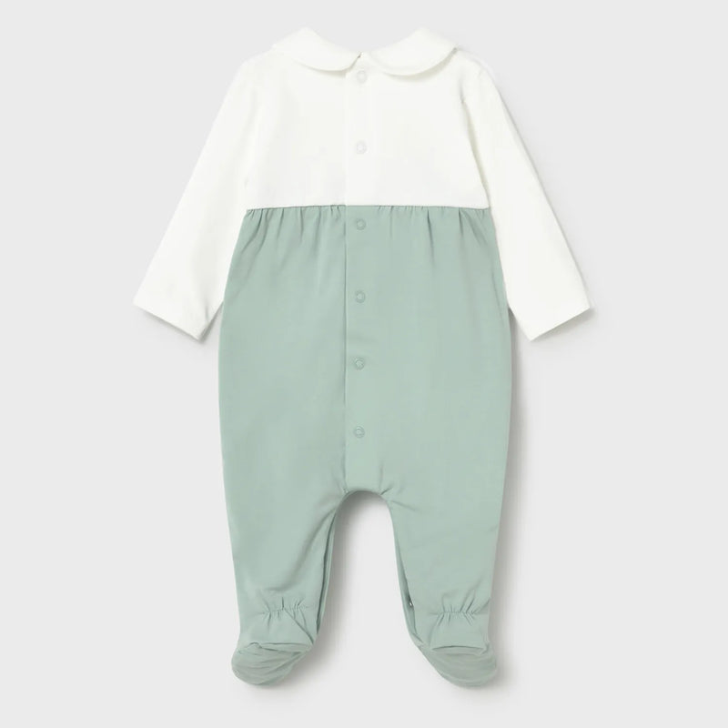 Rear view of the Mayoral flower babygrow set.