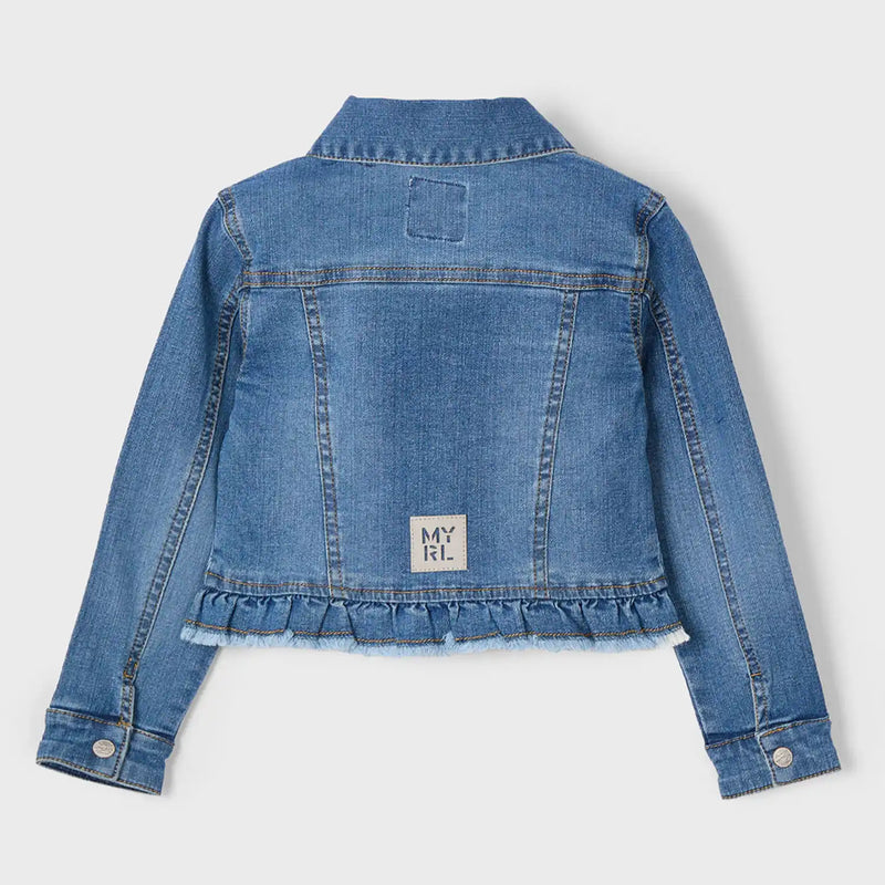 Back of the Mayoral frayed denim jacket.