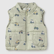 Mayoral green gilet with tractor pattern.