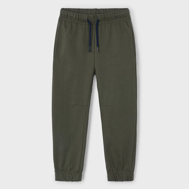 Boy's olive green track bottoms.