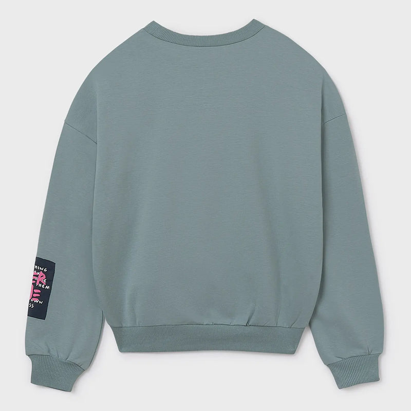 Back of the Mayoral grey grafitti sweatshirt.