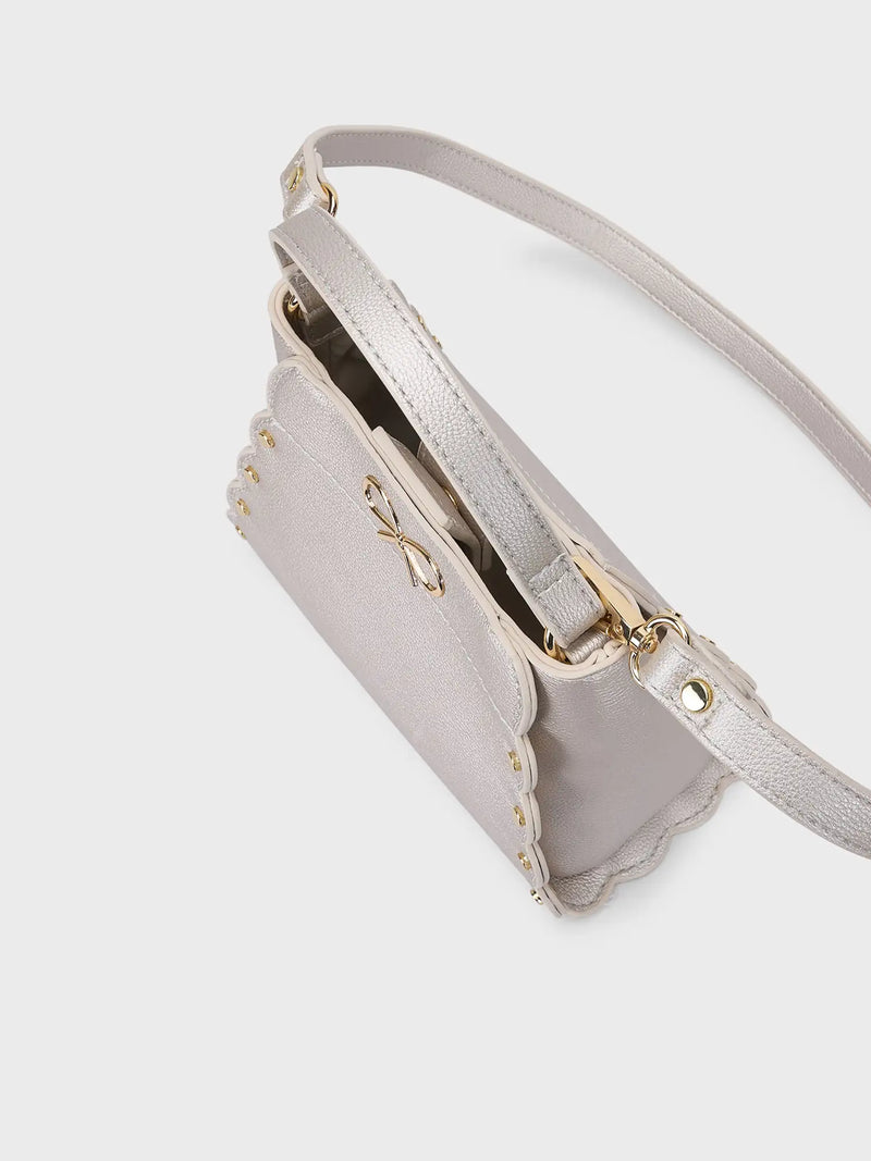 Closer look at the Mayoral handbag showing detail of the soft sheen finish.