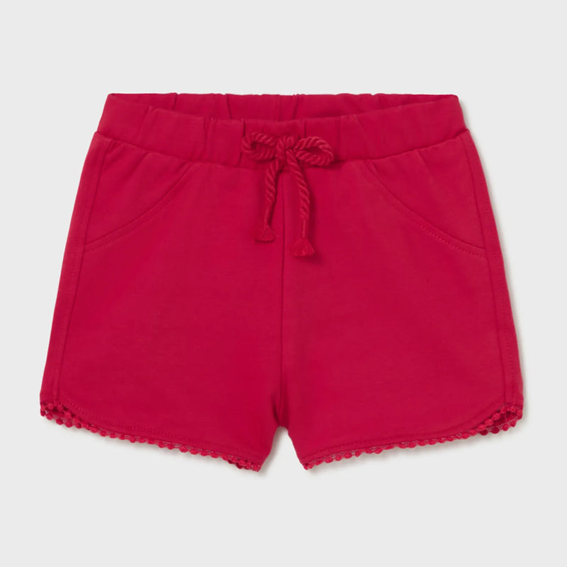 Mayoral baby girl's bright red track shorts.