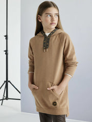 Girl modelling the Mayoral hoodie dress.