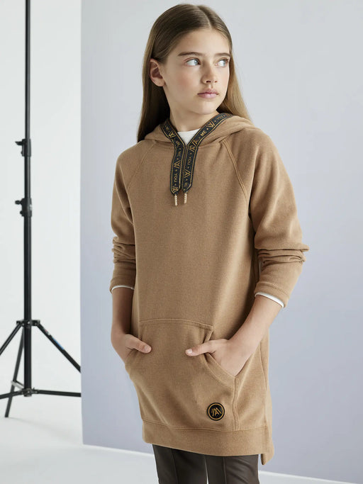 Girl modelling the Mayoral hoodie dress.