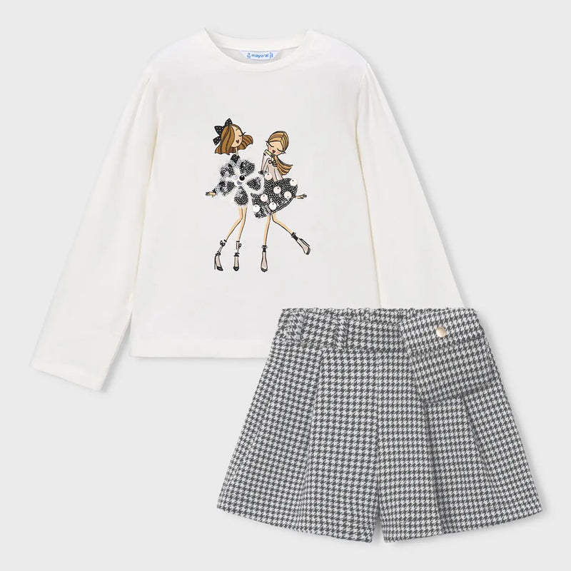 Mayoral girl's houndstooth shorts set - 04033.