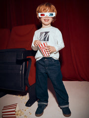 Smiling Boy modelling the Mayoral jeans.