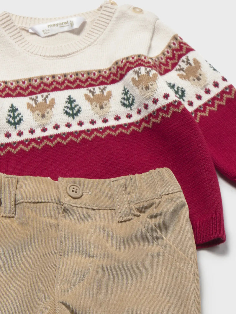 Closer look at the Mayoral jumper & trousers.