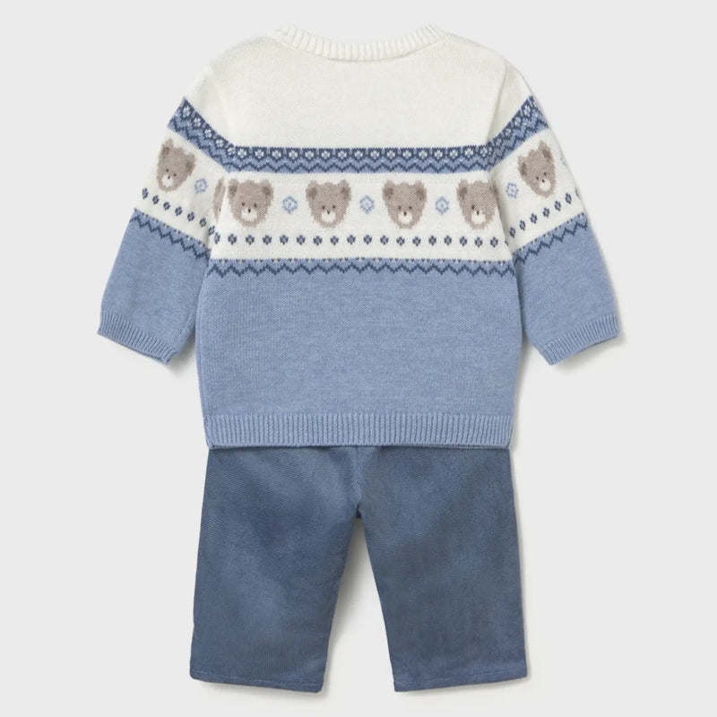 Back of the Mayoral blue jumper & trousers.