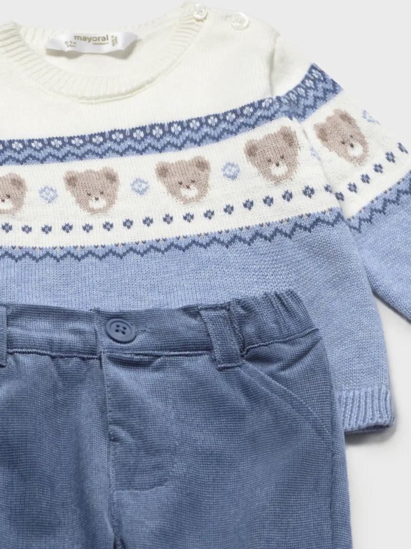 Closer view of the Mayoral jumper & trousers.