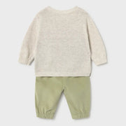 Back of the Mayoral green jumper & trousers.