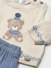 Mayoral jumper set with intarsia teddy bear.