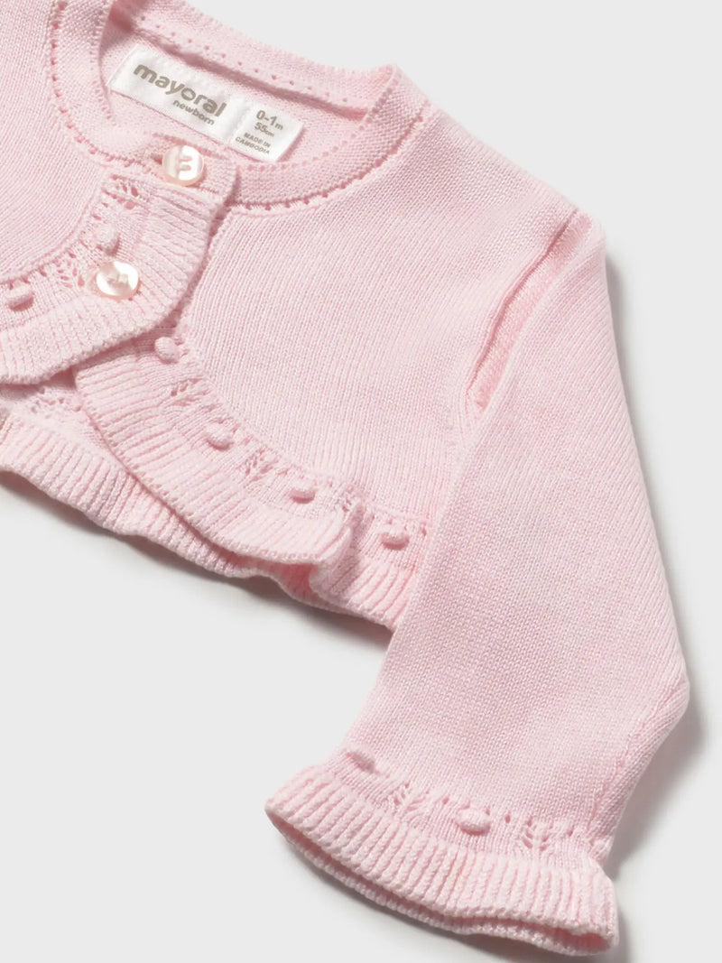 Closer view of the Mayoral knitted cardigan.