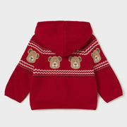 Back of the Mayoral red knitted cardigan.