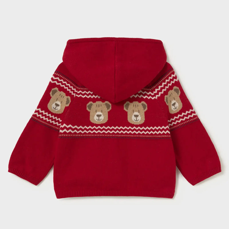 Back of the Mayoral red knitted cardigan.
