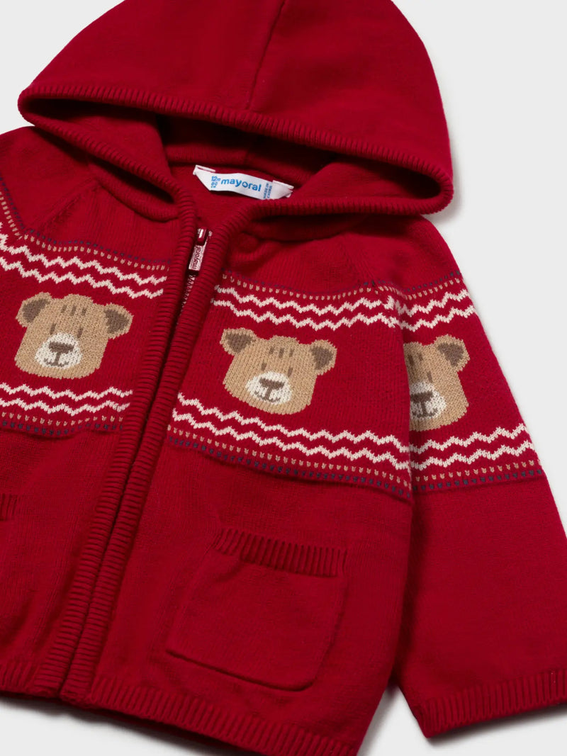 Closer look at the Mayoral knitted cardigan.