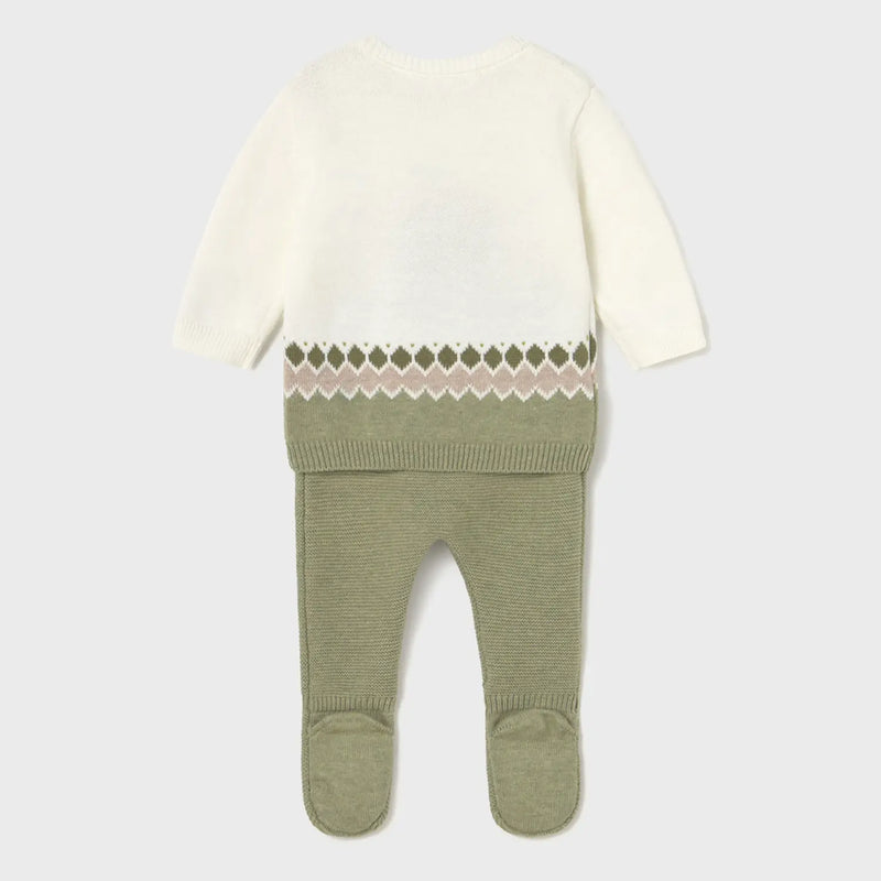 Rear view of the Mayoral knitted leg warmer set.