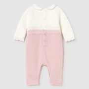 Rear view of the Mayoral pink knitted romper.