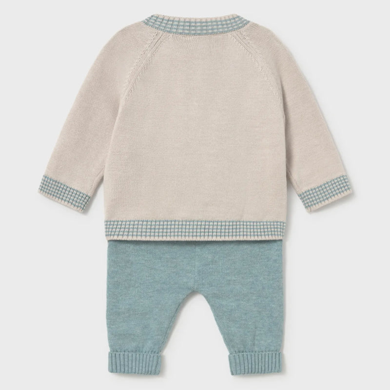 Back of the Mayoral green and beige knitted set.
