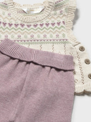 Closer look at the Mayoral knitted vest and bottoms.