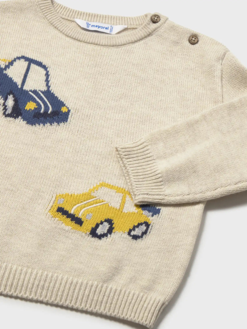 Closer view of the Mayoral knitted sweater.