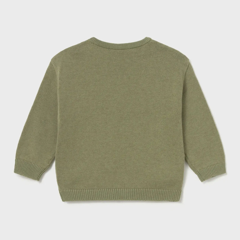 Back of the Mayoral green knitted sweater.