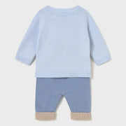 Rear view of the Mayoral blue knitted set.