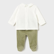 Back of the Mayoral green velour leg warmer set.