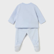 Rear view of the Mayoral blue bunny leg warmer set.