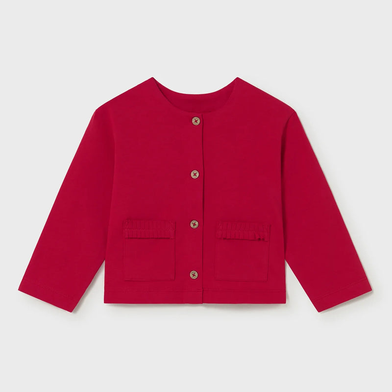 Mayoral baby girl's deep red cardigan.