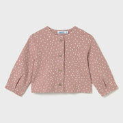 Mayoral blush pink cardigan patterned with little white flowers.