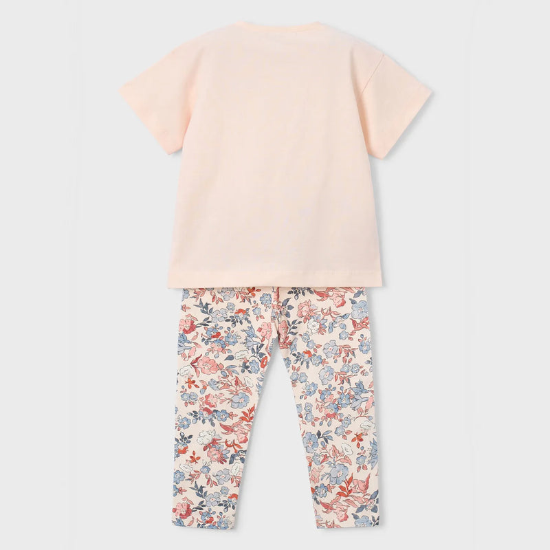 Rear view of the Mayoral orange floral print leggings set.