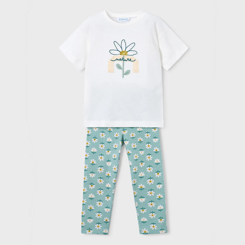 Mayoral Floral Print Leggings Set - Green
