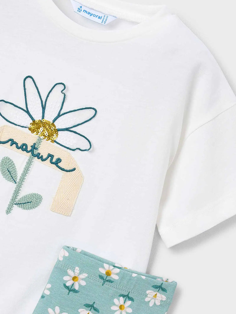 Mayoral Floral Print Leggings Set - Green